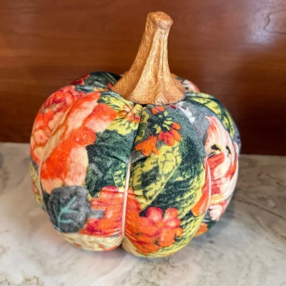 Pair of Velvet Floral Pumpkins Fall Decor